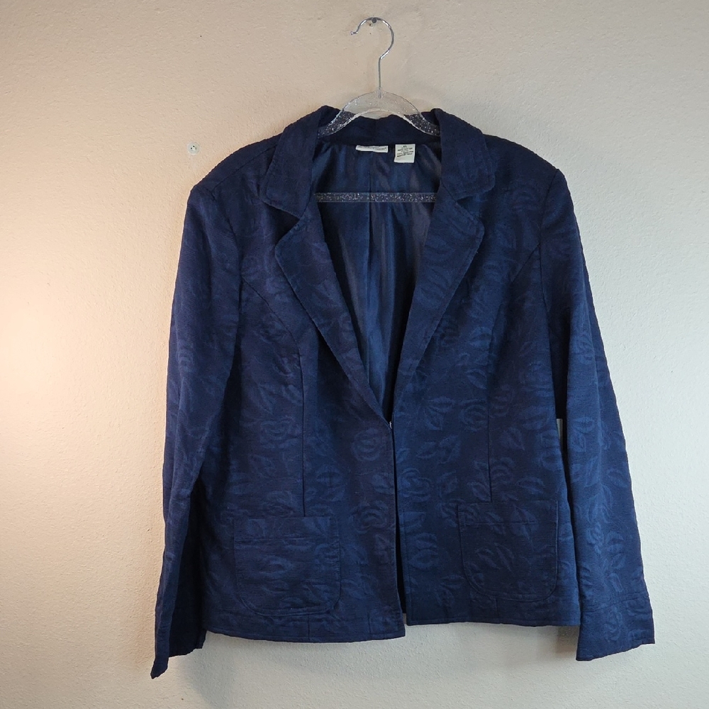 Kim Rodgers Blue Blazer XL.Textured Relief Floral NWT Shoulder Pads.
